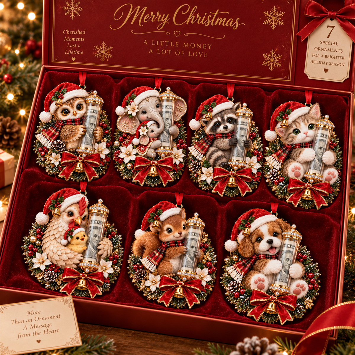 🎁 🛷Christmas Cute Animal Money Holder Ornament 🛷– Fun Cash Gift, Stocking Stuffer & Reusable Tree Decoration 🎄💵