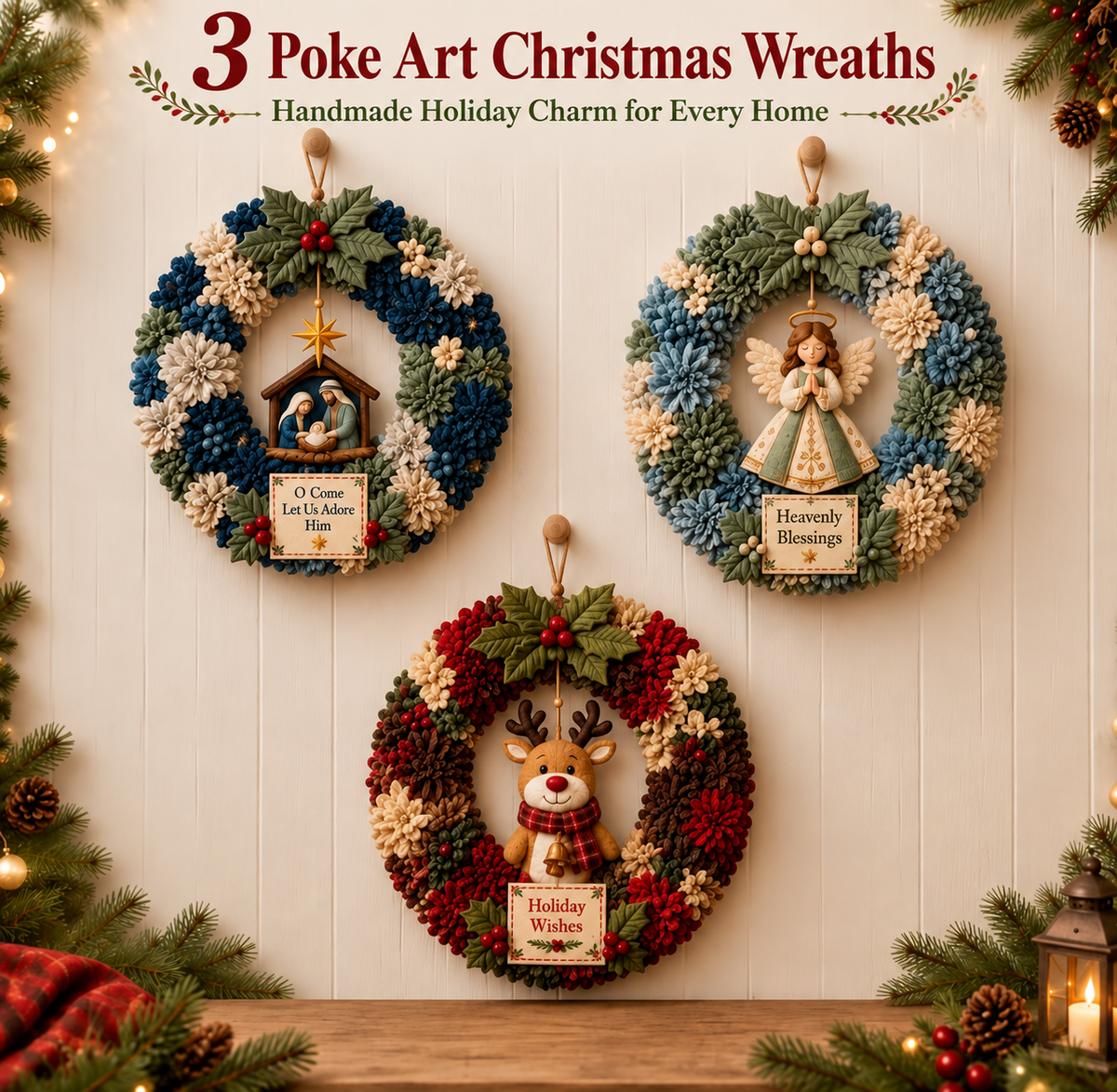 🎄 3D Fabric Poke Wreath DIY Kit |⛄️⛄️ Beginner-Friendly Christmas Craft, No Complicated Sewing | Create Your Own Festive Door Decor & Handmade Gift