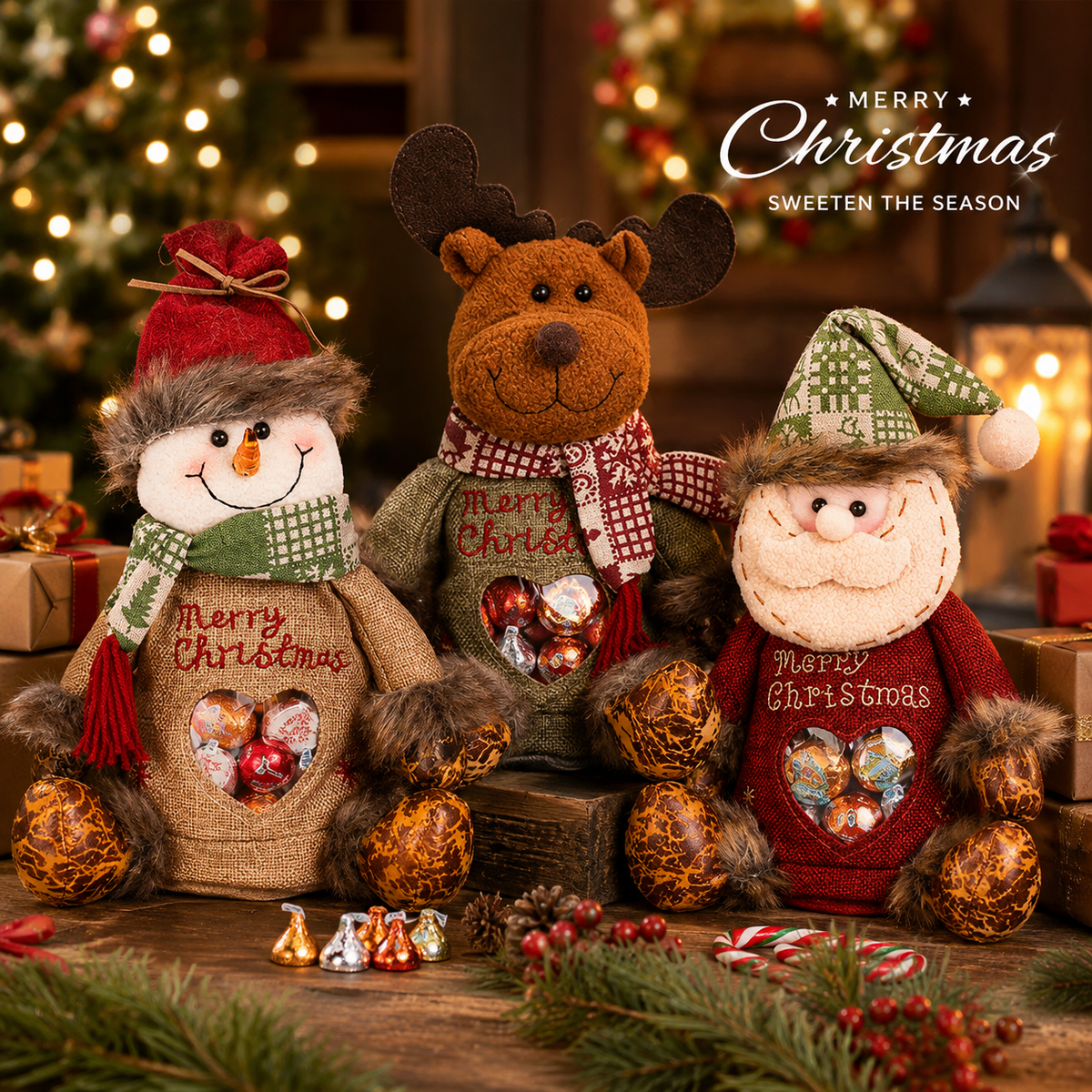 【Limited Time: 30% OFF!】👼👼 Christmas Gift Bags with Zipper Closure 🎁 Reusable Candy & Treat Bags for Holiday Gifting & Party Favors | Santa, Snowman & Reindeer 🦌