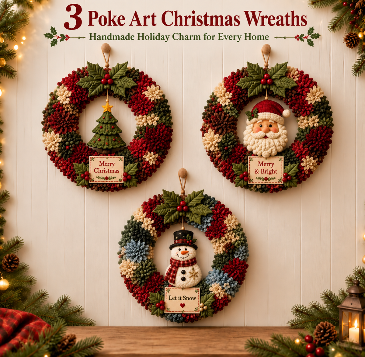 🎄 3D Fabric Poke Wreath DIY Kit |⛄️⛄️ Beginner-Friendly Christmas Craft, No Complicated Sewing | Create Your Own Festive Door Decor & Handmade Gift