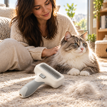Pet brush in a sunlit home