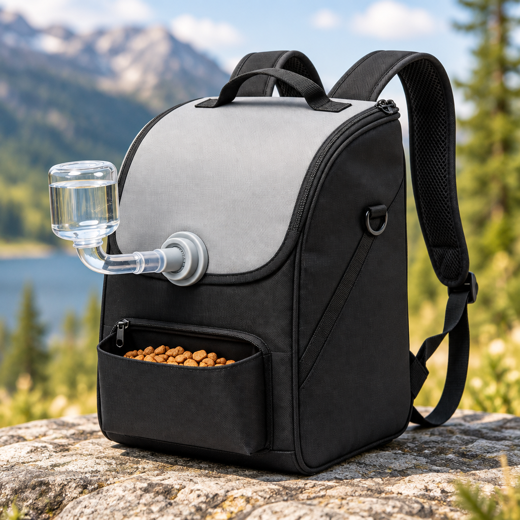 Close-up of backpack water container and spout