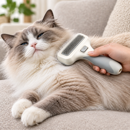 Illustrative grooming scene with cat