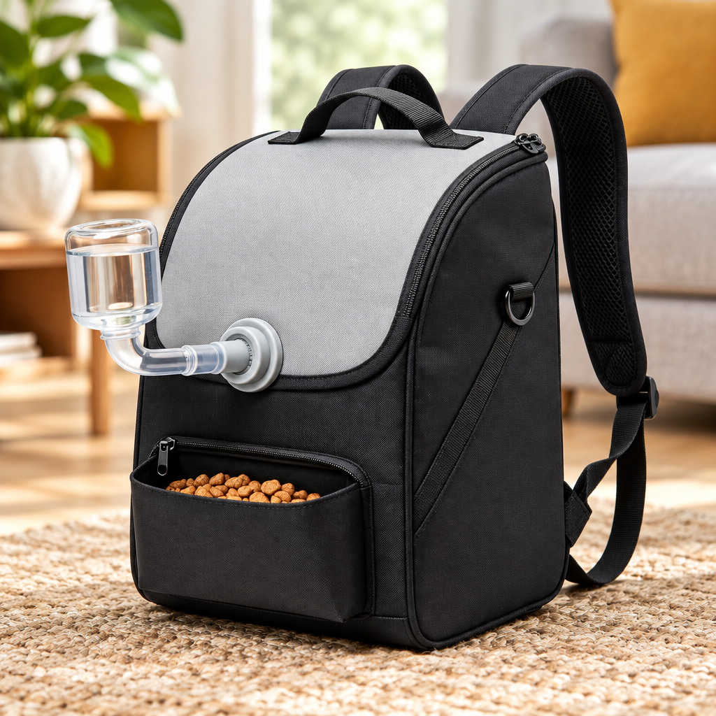Close-up of backpack front pocket and strap