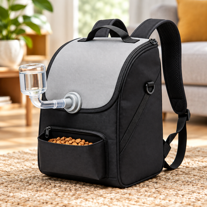 Close-up of backpack front pocket and strap