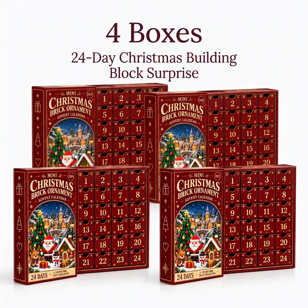 4 Boxes - 24-Day Christmas Building Block Surprise on a white background