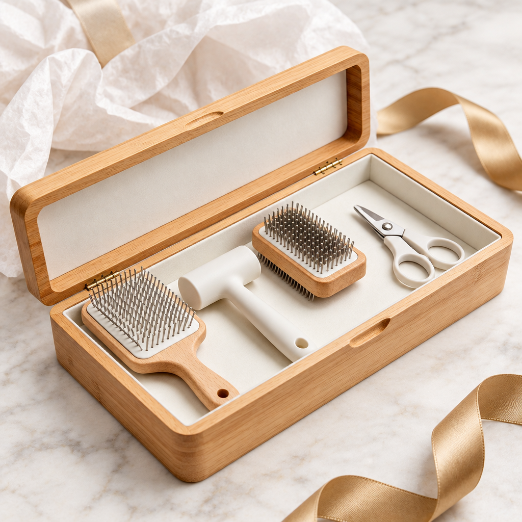Conceptual gift styling of grooming kit