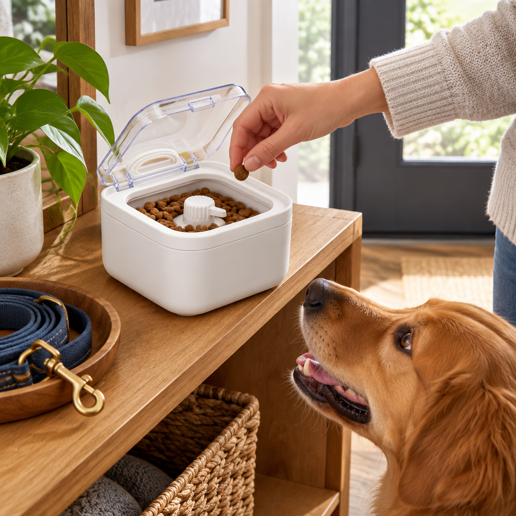Illustrative entryway pet treat routine
