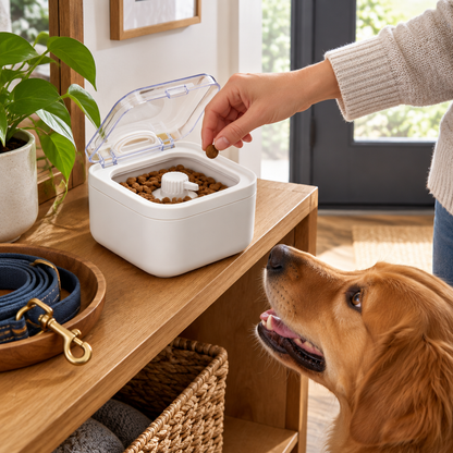 Illustrative entryway pet treat routine