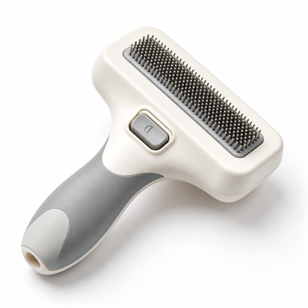 Close-up of brush grip and button