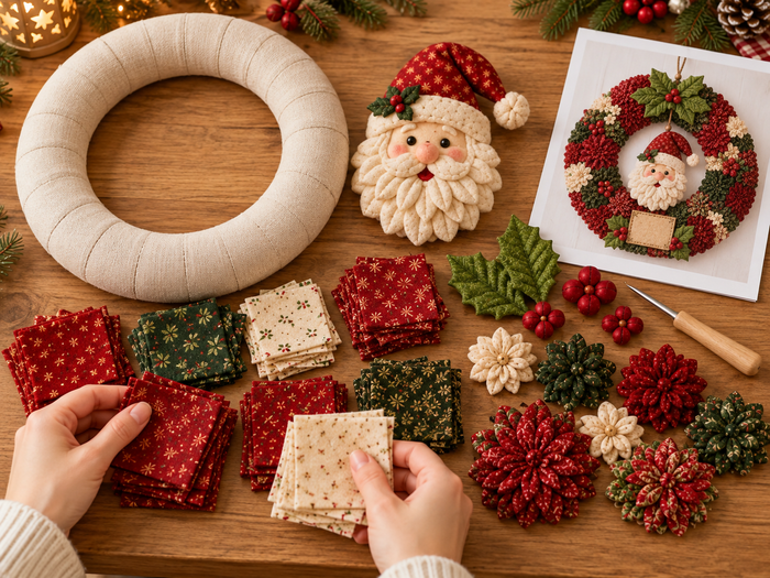 Preparing fabric pieces and wreath base