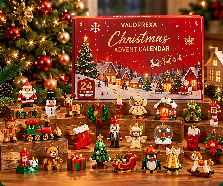 Christmas brick ornaments displayed together