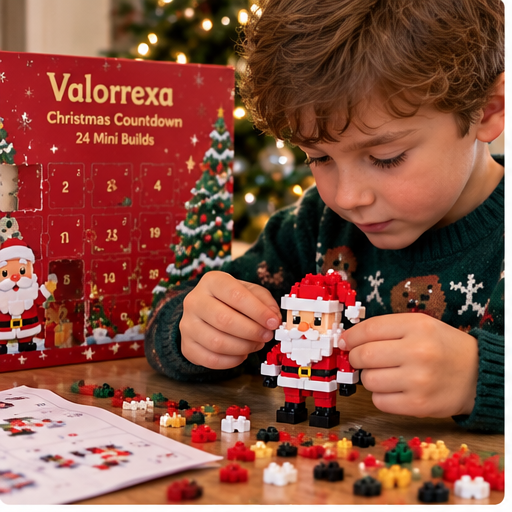 Child assembling Christmas mini building bricks